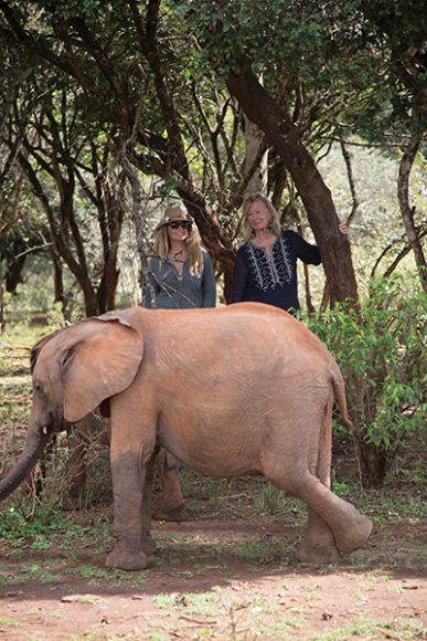 Sylvie Chantecaille, right, with a friend at The David Sheldrick Wildlife Trust. Image courtesy Chantecaille.