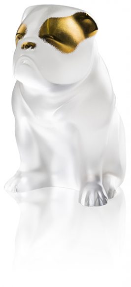 The Bulldog sculpture, clear and gold stamped, from Lalique’s Zodiac 2018 collection, created to honor the Year of the Dog.  Image courtesy Lalique.