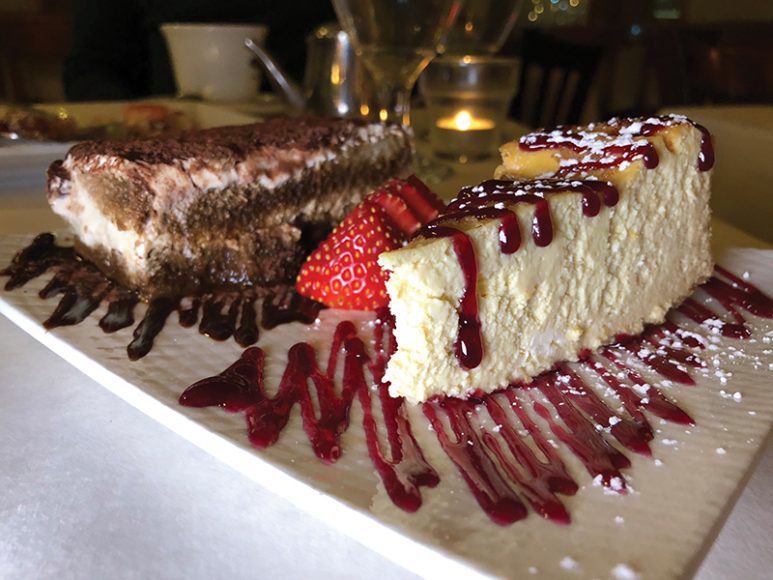 Desserts include rich tiramisu and creamy cheesecake. Photograph by Aleesia Forni.
