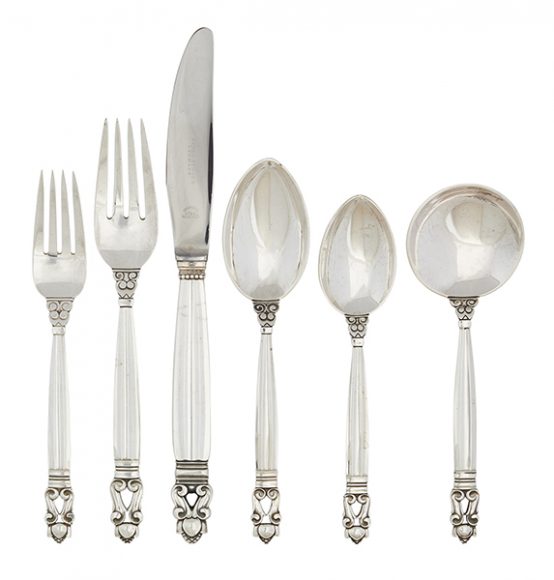 Johan Rohde, Acorn pattern flatware, sold for $3,125. Courtesy Rago Arts and Auction.