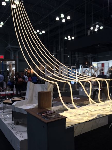 Mamaroneck-based Luke Lamp Co. created this dramatic lighting display at the International Contemporary Furniture Fair at the Jacob K. Javits Convention Center in Manhattan. Photograph by Mary Shustack.