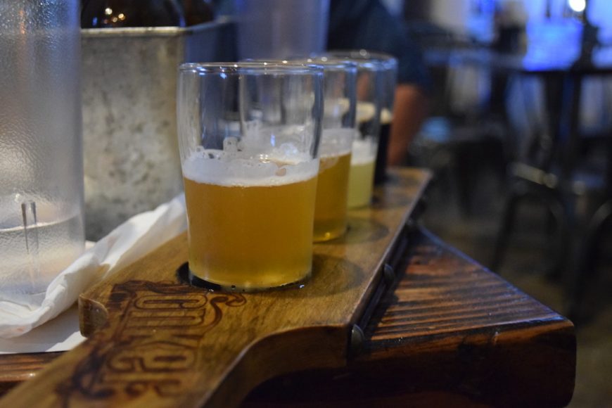 A flight of Yonkers Brewing beers, including Ray’s IPA.