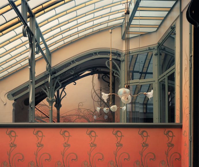 The definition of the interior continues as reflected space in the mirrored upper wall of the ground-floor winter garden (of the Hôtel Tassel), as featured in “Victor Horta: The Architect of Art Nouveau” by David Dernie and Alastair Carew-Cox. © Alastair Carew-Cox.