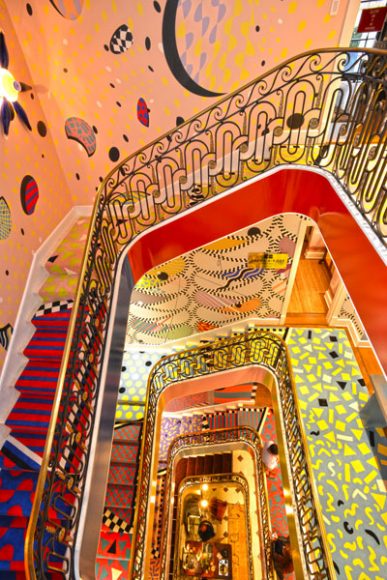 A dramatic staircase by Sasha Bikoff takes center stage at this year’s Kips Bay show house in Manhattan. Photograph by Bob Rozycki.