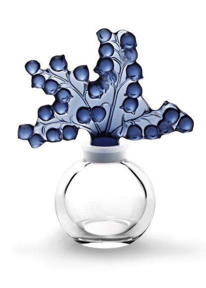 Lalique’s stunning Clairefontaine perfume bottle in clear and midnight blue crystal. Courtesy Lalique.