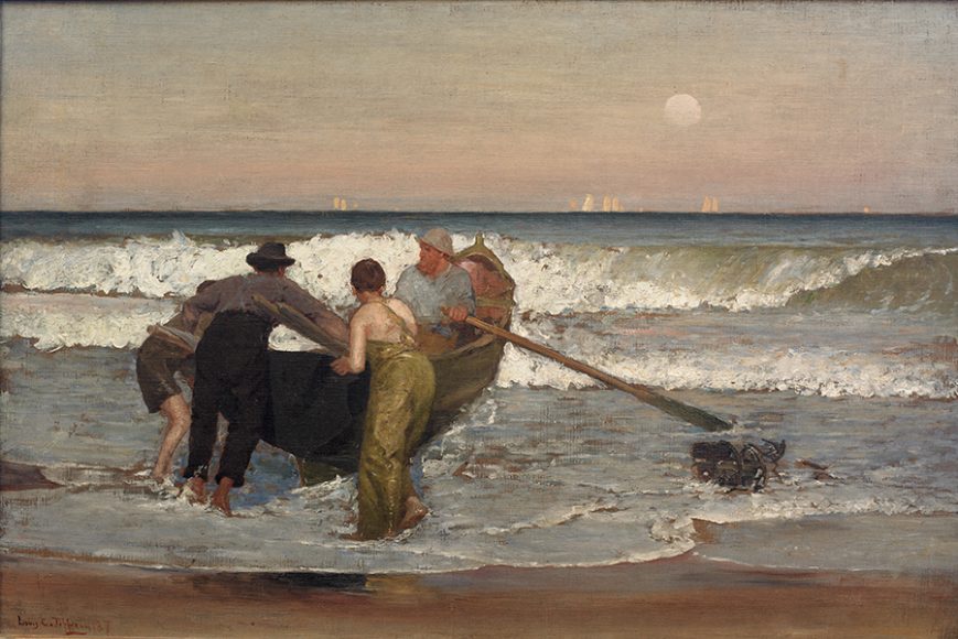 “Pushing Off the Boat, Sea Bright, New Jersey,” 1887 by Louis Comfort Tiffany, oil on canvas. Nassau Museum. Courtesy Lyndhurst.