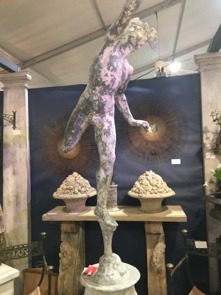 A garden sculpture of Giambologna’s “Mercury,” part of the Withington & Co. display at the New York Botanical Garden’s recent Garden Art & Antiques Fair.