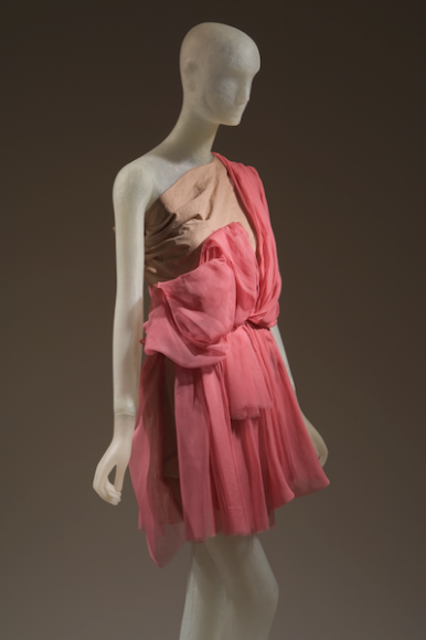 Lanvin (Alber Elbaz), dress, polished cotton, cotton satin, and organza, summer 2010, France. The Museum at FIT, 2011.2.1, gift of Lanvin. Photograph © The Museum at FIT. The artfully draped, raw-edged fabric of this design gives the illusion that is has been left unfinished – a hallmark of deconstructed fashion. 