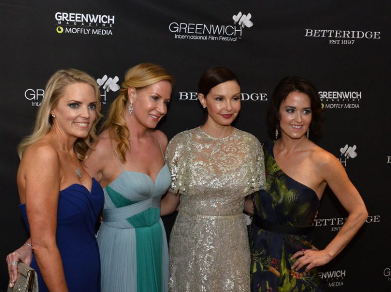 At Betteridge jewelers’ opening reception for the Greenwich International Film Festival, from left to right, GIFF executive director/COO Ginger Stickel, founding director of programming Colleen deVeer, honoree Ashley Judd and founding chairman of the board Wendy Stapleton. Photograph by Bob Rozycki.
