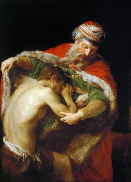 One of the most poignant father-son stories, the Prodigal Son, here interpreted by painter Pompeo Batoni. This 1773 oil is in the Kunsthistorisches Museum.
