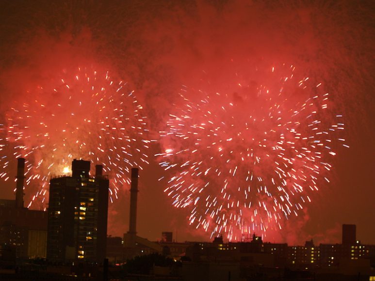 “The rockets red glare, the bombs bursting in air” over New York City, courtesy of Macy’s Fourth of July fireworks display. Photograph by David Shankbone.