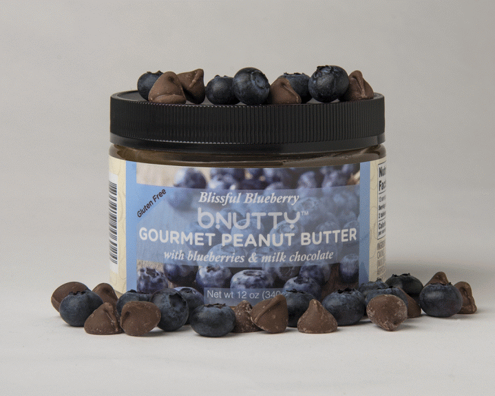 B.Nutty Gourmet Peanut Butter with blueberries and milk chocolate has just got to be healthy for you, right? Courtesy B. Nutty.