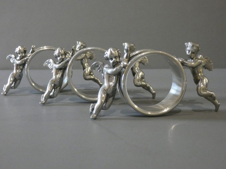 Silver Victorian-inspired Italian pewter napkin rings, Ed Lent Limited Editions. Courtesy Lockwood-Mathews Mansion Museum.
