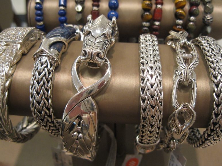 A selection of John Hardy’s spectacular bracelets for gents at Bloomingdale’s White Plains. Photograph by Georgette Gouveia.
