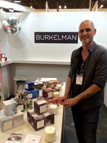 Kevin Burke at the Burkelman Candles booth at NY NOW. Photograph by Mary Shustack.