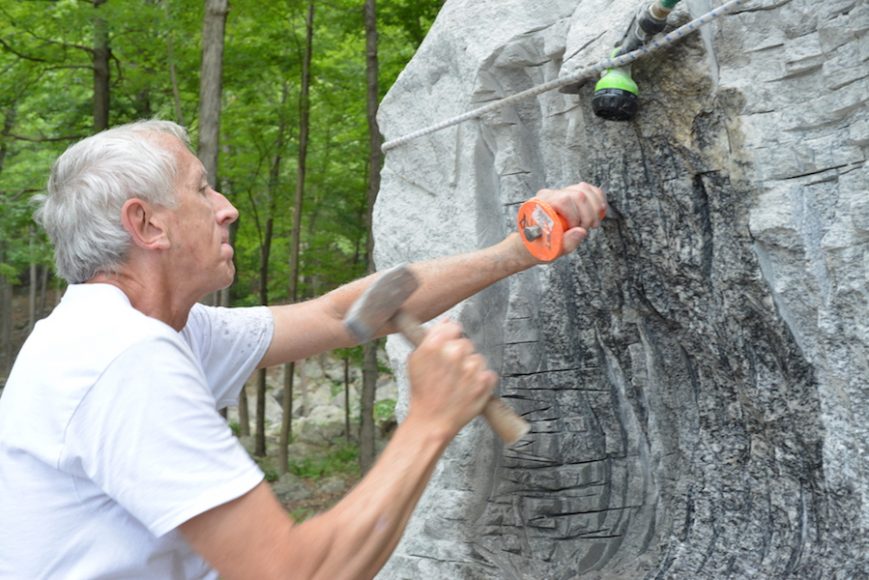 Bob Madden at work on his sculpture at Crystal Park. Photograph by Bob Rozycki.