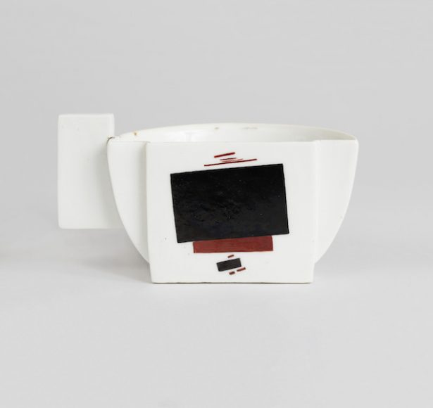 Kazimir Malevich and Ilya Chashnik, “Half Teacup,” 1923, made by the State Porcelain Manufactory (former Imperial Manufactory), Petrograd, enameled, glazed and molded porcelain. Cooper Hewitt, Smithsonian Design Museum, The Henry and Ludmilla Shapiro Collection; partial gift and partial purchase through the Decorative Arts Association Acquisition and Smithsonian Collections Acquisition Program Funds. Image provided by Cooper Hewitt, Smithsonian Design Museum / Art Resource, NY. Courtesy the Jewish Museum.