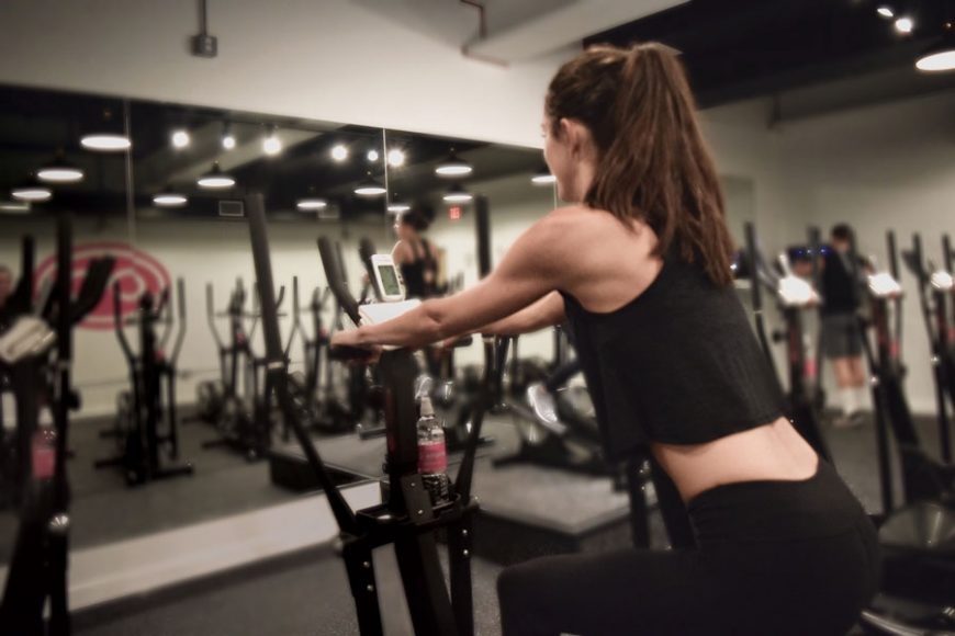 While an elliptical workout is upright, Elliptica uses different positions to work different muscles. Photographs courtesy Elliptica.