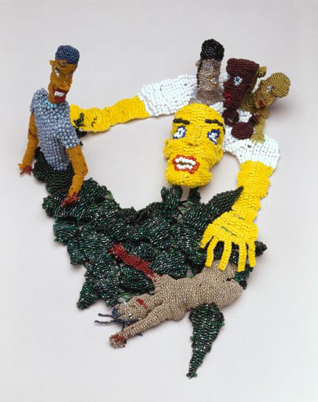 Joyce Scott
“The Sneak” Necklace, 1989
Beads and thread
13.50 x 11.00 x 2.25 inches
The Museum of Fine Arts, Houston, Helen Williams Drutt Collection,
museum purchase funded by the Caroline Wiess Law Foundation.
2002.4077
© Joyce J. Scott