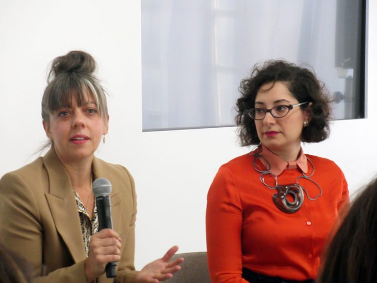 Co-founders of the inaugural New York City Jewelry Week JB Jones and Bella Neyman, from left, led an Oct. 25 press preview of the Nov. 12-18 event at L’ÉCOLE, School of Jewelry Arts in Manhattan. Photograph by Mary Shustack.
