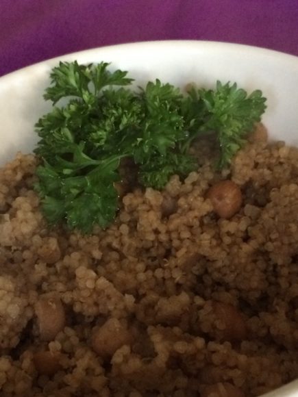 A serving of Ancient Harvest’s Organic Quinoa with chickpeas and garlic. Photograph by Mary Shustack.
