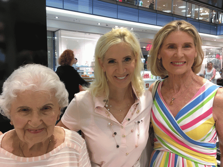 Joanna Karpowicz, left, in Krakow at the Inglot cosmetics store. Pictured center is the author, Debbi Kickham, with her sister Christine Lynch on right. 