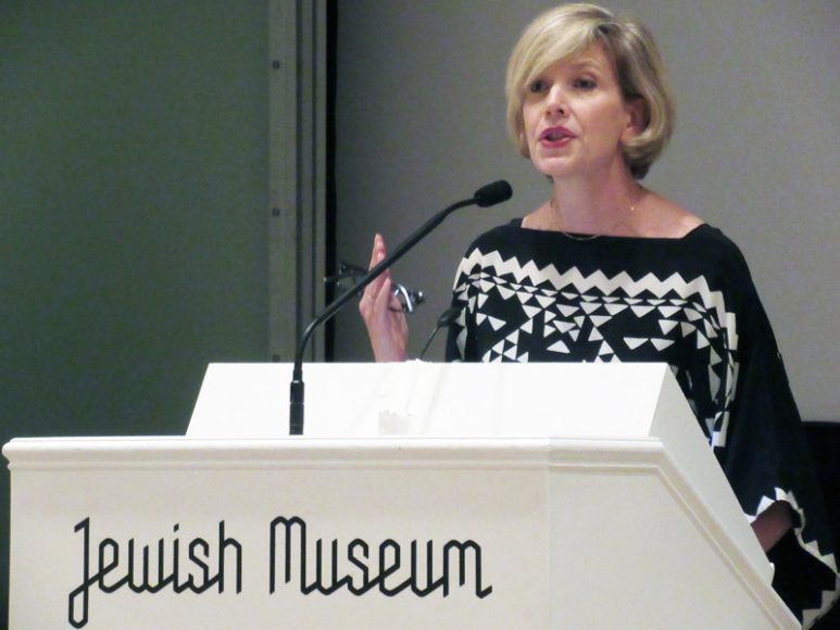 Darsie Alexander, who joined the Jewish Museum in March as the Susan and Elihu Rose Chief Curator, spoke at the Oct. 30 press preview for “Martha Rosler: Irrespective.” Alexander was formerly the executive director of the Katonah Museum of Art. Photograph by Mary Shustack.