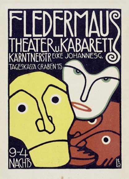 Bertold Löffler, poster for Cabaret Fledermaus, 1907. Also printed as Wiener Werkstätte postcard no. 71. Color lithograph. Printed by Albert Berger, Vienna. IMAGNO/Austrian Archives. Courtesy Thames & Hudson.