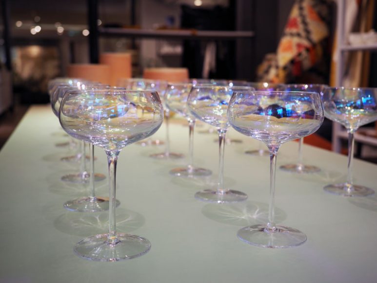 Opalescent Champagne Coupes from Burkelman add a sophisticated – and retro – touch to any celebration. 