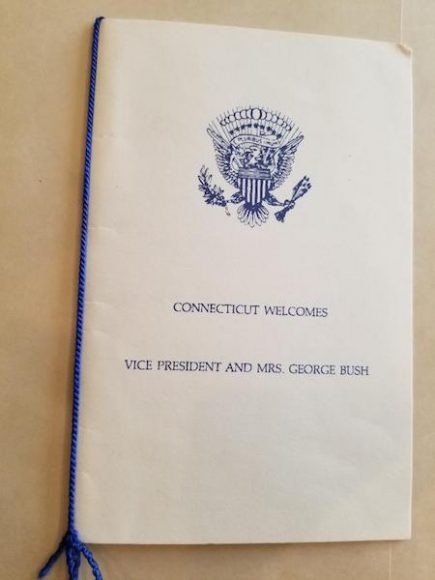Program commemorating a 1987 Connecticut visit by then-Vice President George Bush and wife Barbara.