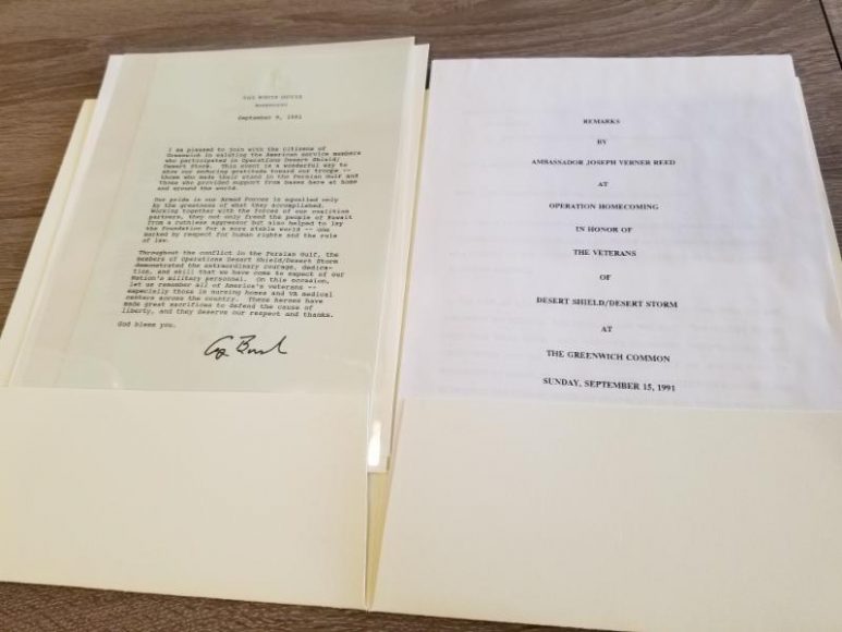 Letter from President George H.W. Bush regarding a 1991 event in Greenwich recognizing Operation Desert Shield/Desert Storm service members.