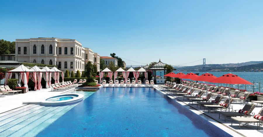 Four Seasons Istanbul at the Bosphorus, outdoor pool. Photograph by Peter Vitale.