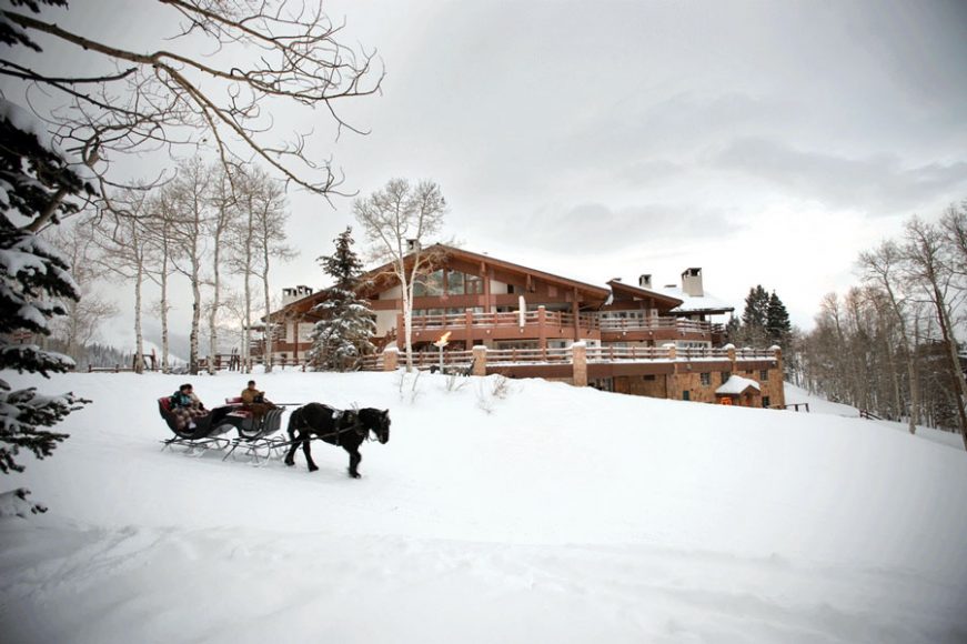 Oh, what fun it is to ride in a one-horse open sleigh past the Stein Eriksen Lodge in Park City, Utah. Photograph courtesy the Stein Eriksen Lodge.