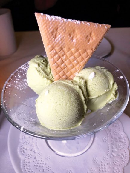 A dish of pistachio gelato.