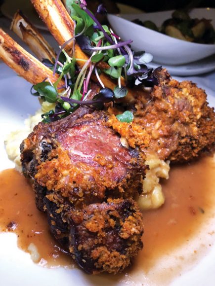 A rack of lamb encrusted in panko and honey dijon. 