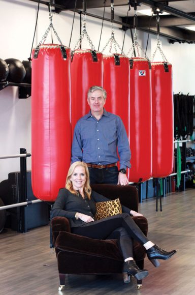 Betsy and Jim Perry at Belly and Body, a boxing workout studio in Riverside that’s Jim’s baby. Betsy’s is The Local Vault. Photographs by Liana Hayles Newton.