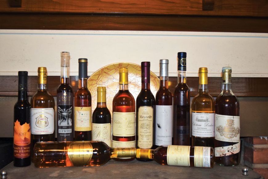 A broad selection of many dessert wine styles, notably Sauternes, ice wine and Vin Santo.