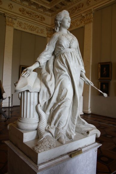 Fedot Shubin’s marble statue of Catherine the Great in the guise of Minerva, the Roman goddess of wisdom (1789-90).