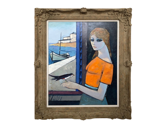 Charles Lebier “Femme a la Fênetre” oil painting for sale on The Local Vault. $4,600.