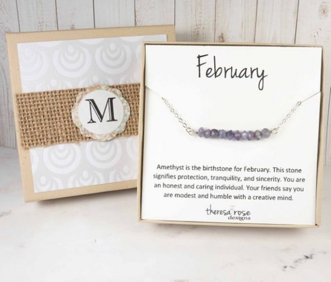 Silver February birthstone necklace. Courtesy Theresa Rose Designs.