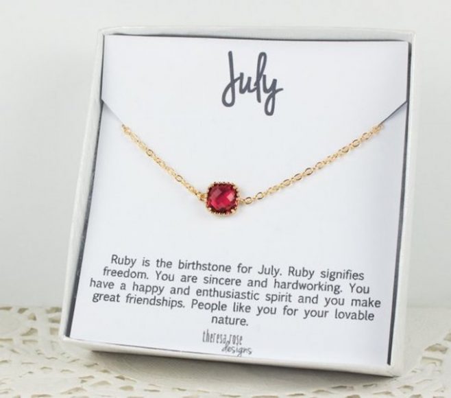 Gold July birthstone necklace. Courtesy Theresa Rose Designs.