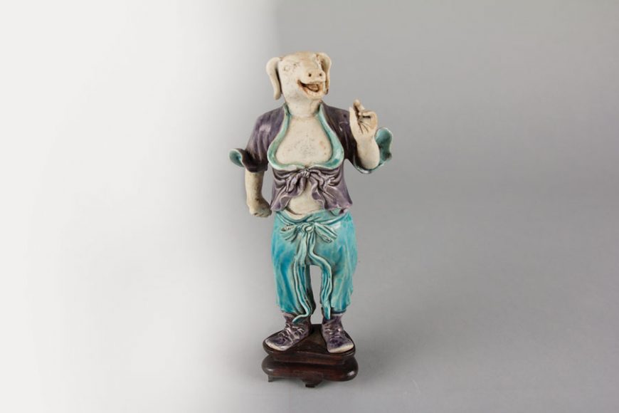 “Zodiac Figure: Pig,” China, Qing dynasty (1644–1911). Porcelain, in the biscuit and with turquoise and aubergine glazes, H. 6 in. (15.2 cm). Gift of Birgit and Peter Morse, in memory of Betty and Sydney Morse, 1992. 1992.100.10. Courtesy The Metropolitan Museum of Art.