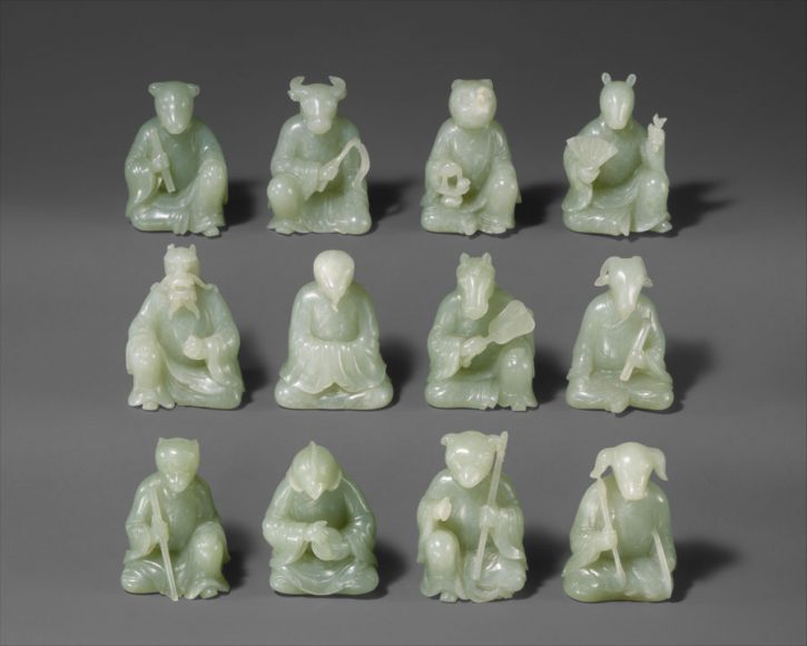 “Twelve Animals of the Chinese Zodiac,” China, Qing dynasty (1644–1911), 18th century, Jade (nephrite), Overall (each approx.): H. 2 1/4 in. (5.7 cm); W. 1 3/4 in. (4.4 cm). Gift of Heber R. Bishop, 1902. 02.18.730a–l. Courtesy The Metropolitan Museum of Art.