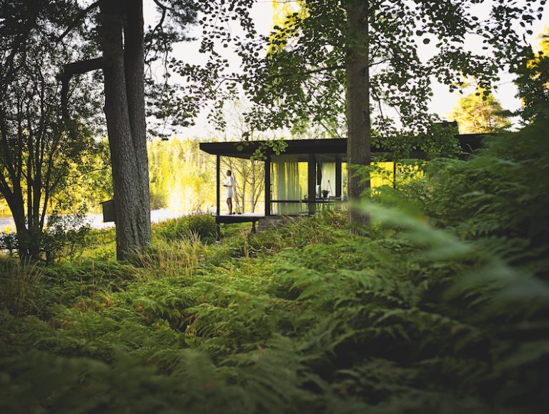 Delin Arkitektkontor: Lundnäs House, Arbrä, Sweden. The Summerhouse offers a picture frame for viewing the river, but also provides a sense of intimate connection with the woodland in which it sits. Photograph © 2019 Patric Johansson. Courtesy Thames & Hudson.