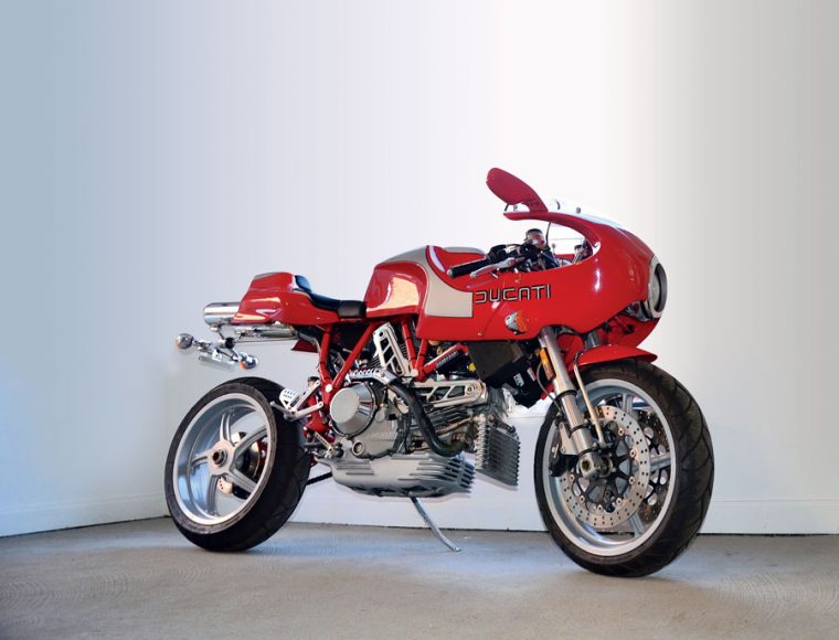 A 2001-02 Evoluzione Ducati MH900e in Gallarus Arts Space’s “High Design: Art Fueled by Function” show, on view in Katonah through March 31. Photographs by Gregg Muenzen.