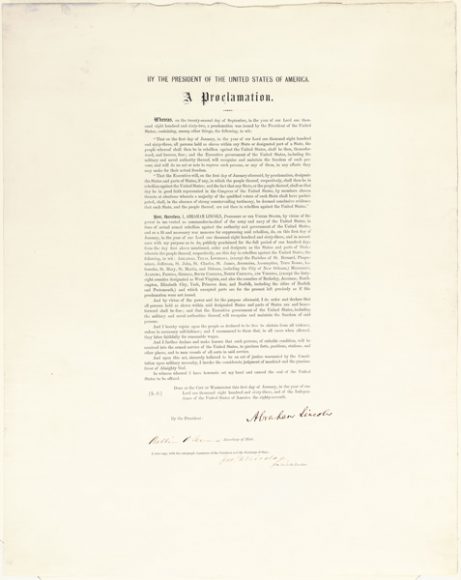 U.S. Senate. A copy of President Abraham Lincoln’s Emancipation Proclamation, worth $15 million, will be on display at “Ephemera/39” at the Hyatt Regency Greenwich Saturday and Sunday, March 16 and 17. 