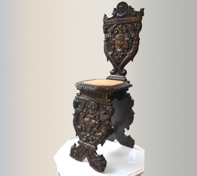 A 17th-century Florentine Sgabello chair in “High Design: Art Fueled by Function.”