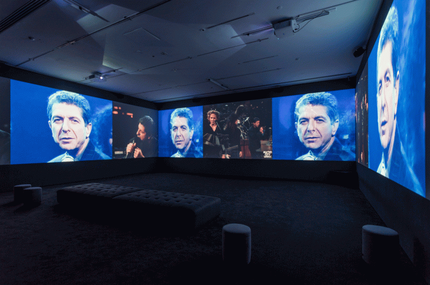 George Fok, “Passing Through,” 2017. Multichannel video installation, black-and-white and color with sound, 56 min., 15 sec. Exhibition view of “Leonard Cohen: A Crack in Everything” presented at the Musée d’art contemporain de Montréal, 2017-2018. Courtesy of the artist. Photo: Richard-Max Tremblay.