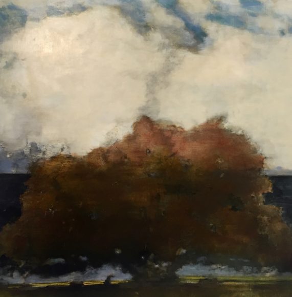 David Konigsberg, “Red Oak,” 2019, oil on panel, 42 x 42 inches, $8500. Courtesy Kenise Barnes Fine Art.