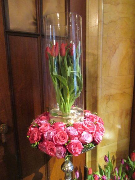 A detail of Ned Kelly & Company’s sophisticated tulip-and-rose display that created an elegant welcome to the Lyndhurst Flower Show. Photograph by Mary Shustack.